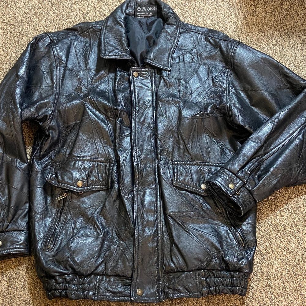 VTG, Giovanni Navarre Black Men’s Shell 💯% Leather Jacket Size 2X